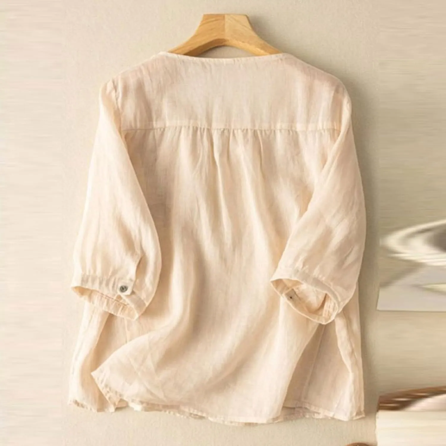 3/4 Sleeve Linen Shirts for Women 2025 Cotton Summer Retro Embroidered Boho Tops Dressy Casual Trendy Vacation Blouse