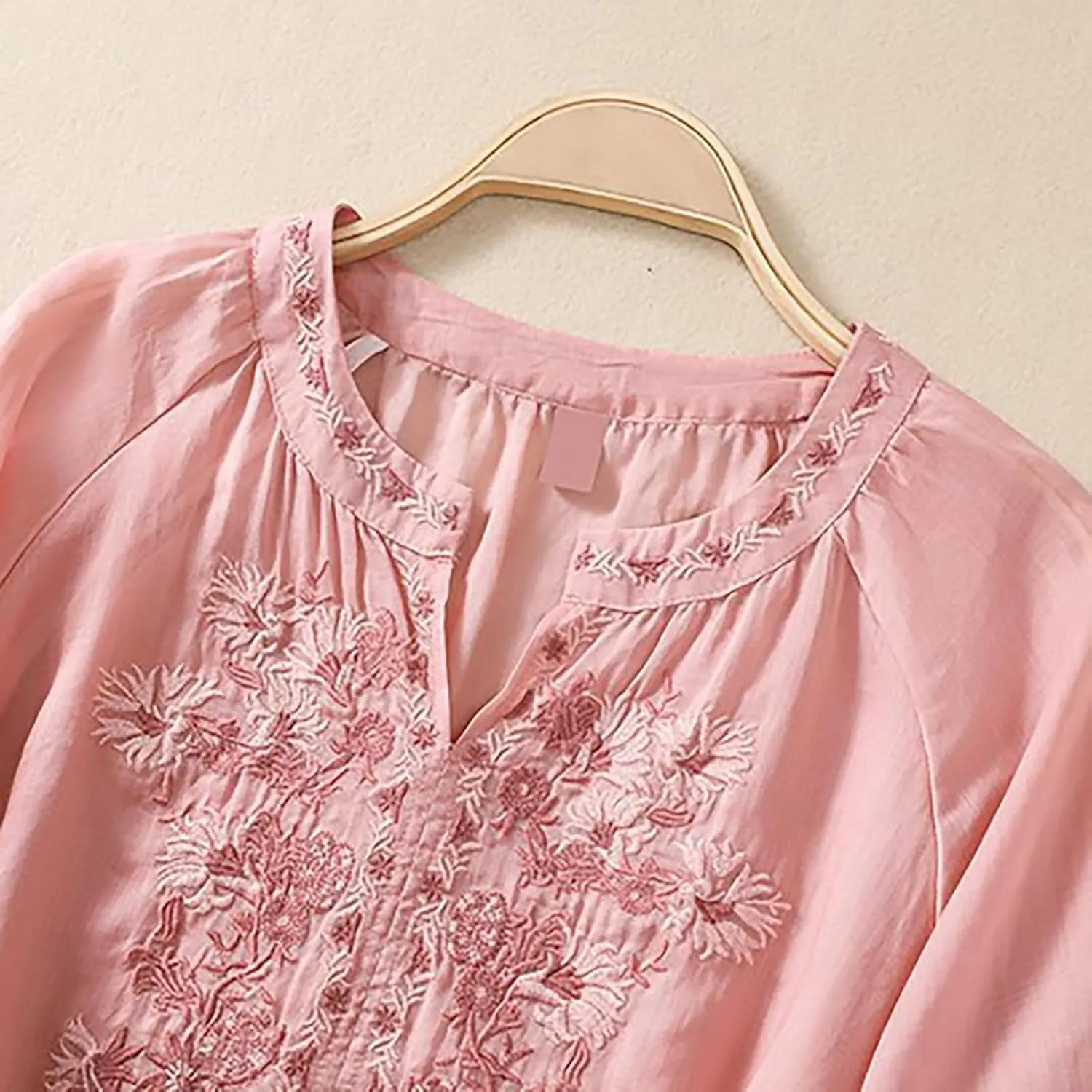 3/4 Sleeve Linen Shirts for Women 2025 Cotton Summer Retro Embroidered Boho Tops Dressy Casual Trendy Vacation Blouse