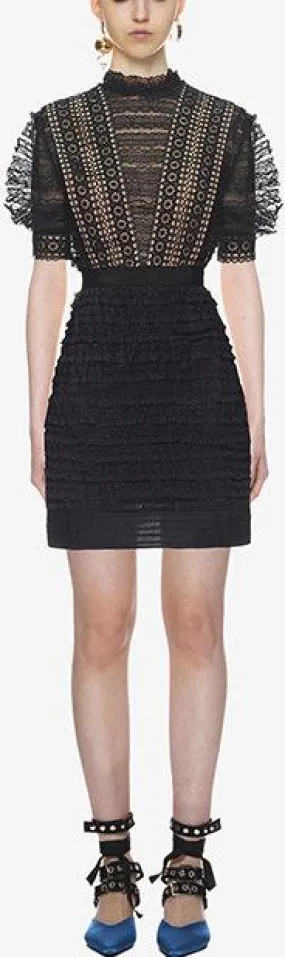Black Ruffled Lace Dress