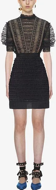 Black Ruffled Lace Dress