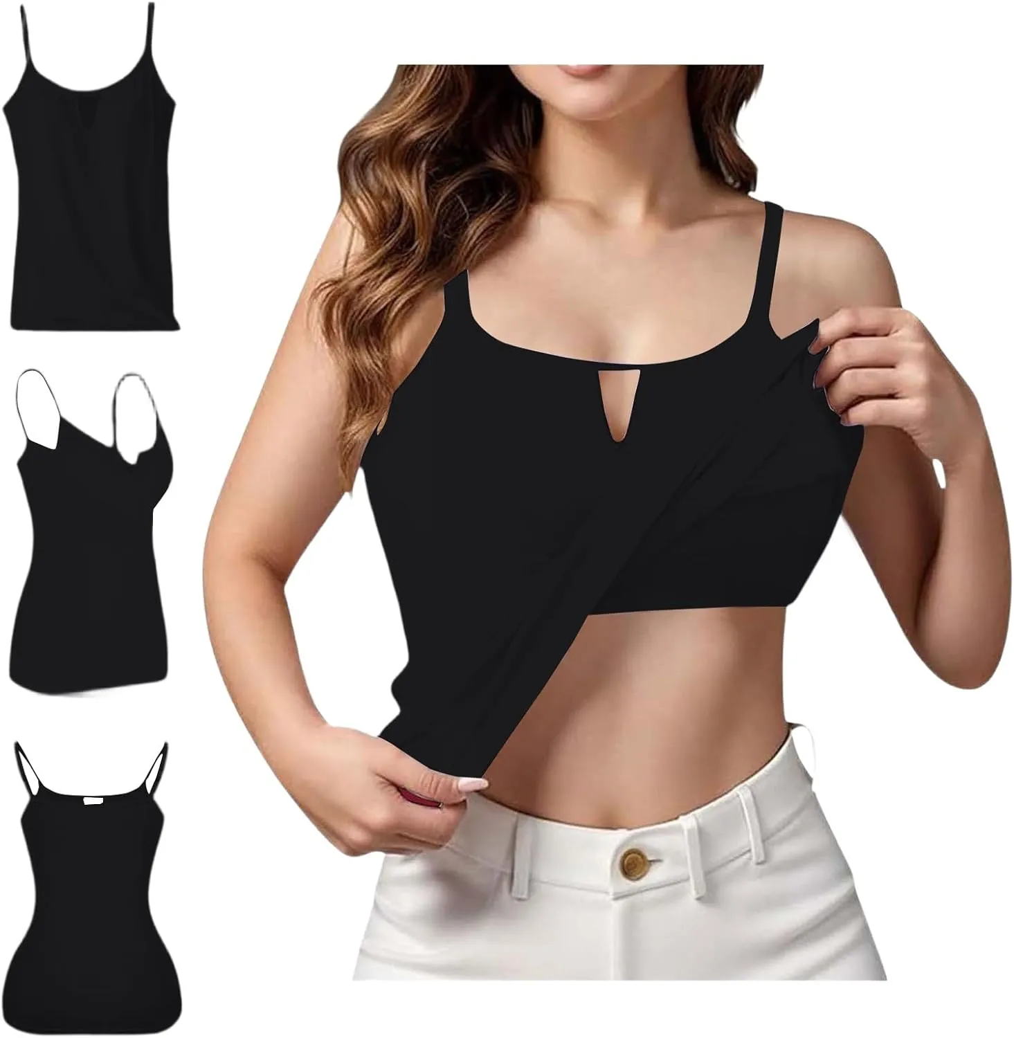 Camisole Tops for Women Built in Bra Adjustable Spaghetti Strap Cotton Workout Yoga Shirts Summer Basic Tank Tops