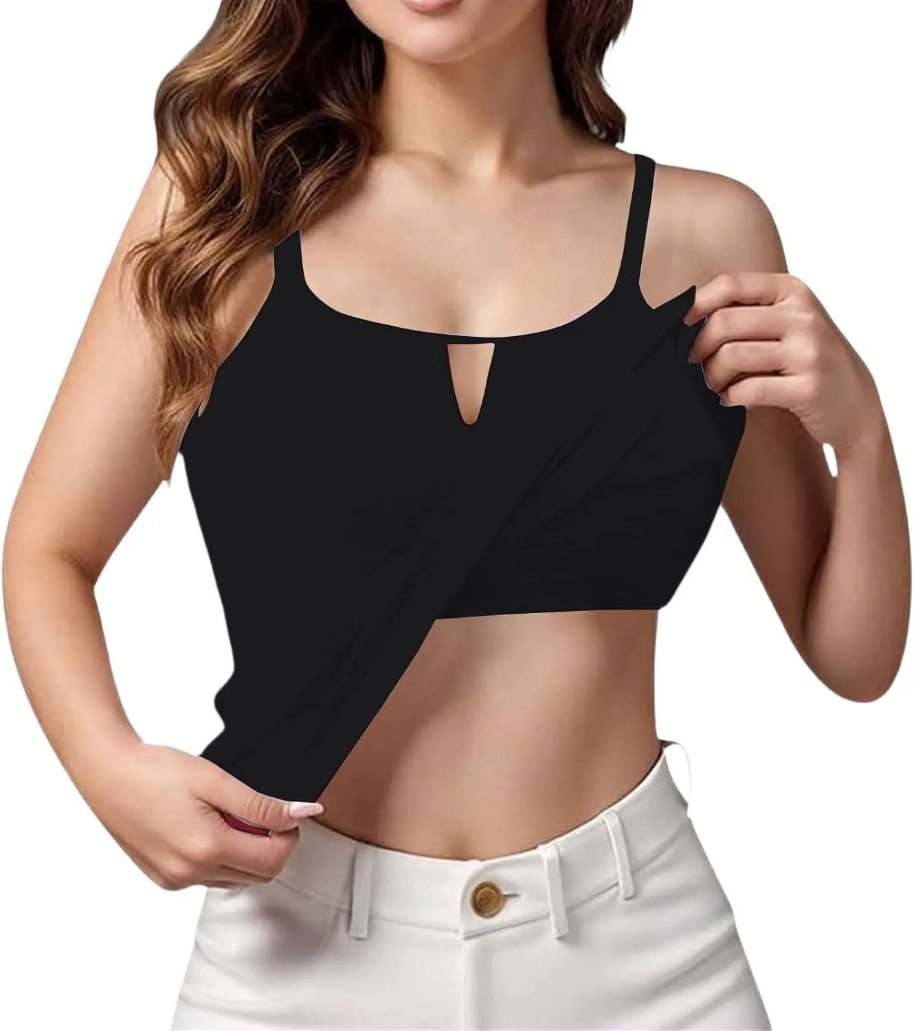 Camisole Tops for Women Built in Bra Adjustable Spaghetti Strap Cotton Workout Yoga Shirts Summer Basic Tank Tops