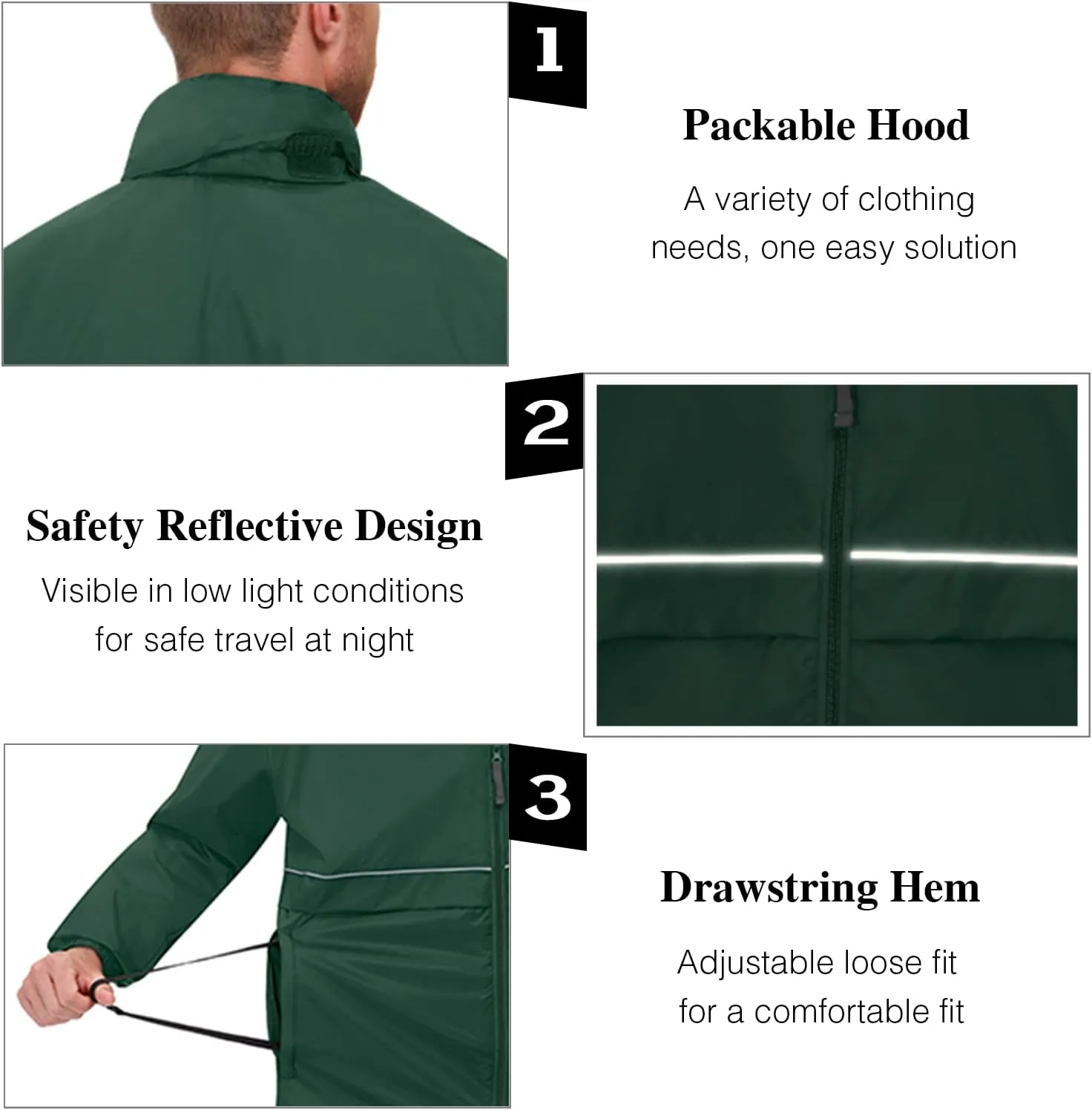 Corna Men's Packable Waterproof Rain Jackets Outdoor Lightweight Hiking Running Windbreaker Hooded Raincoat