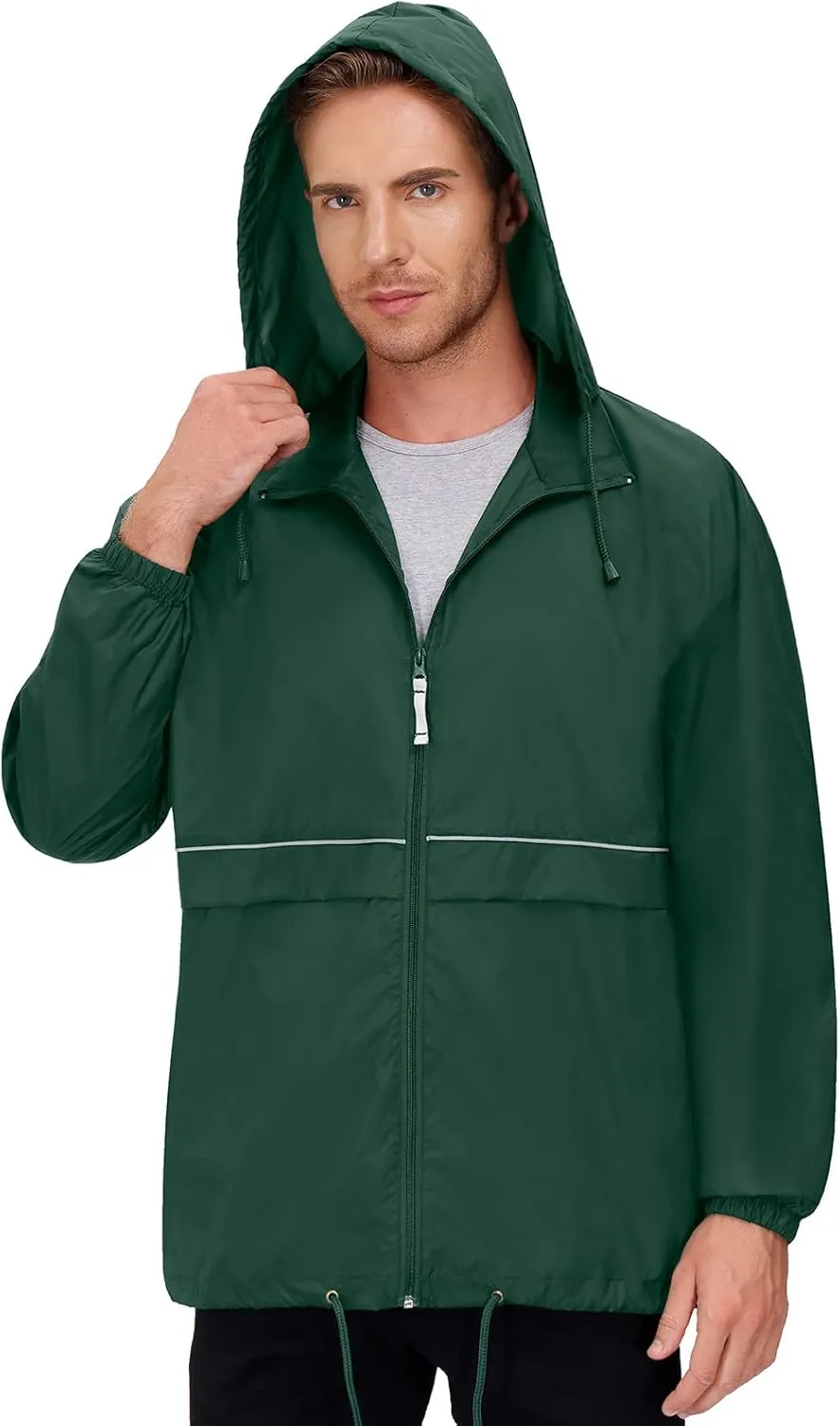 Corna Men's Packable Waterproof Rain Jackets Outdoor Lightweight Hiking Running Windbreaker Hooded Raincoat