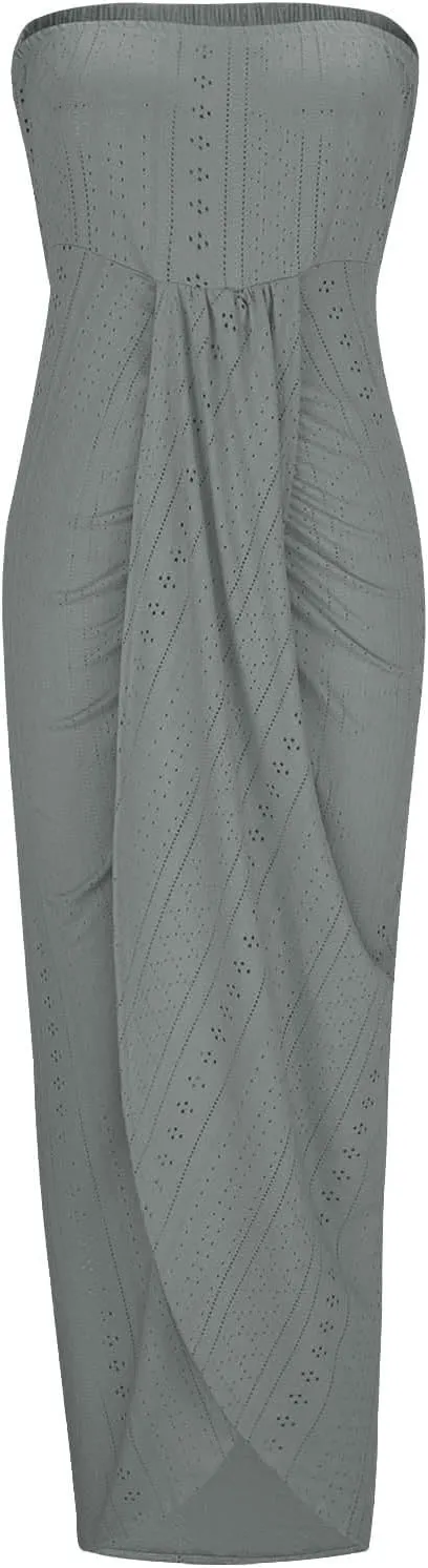 Eyelet Dresses for Women 2025 Summer Sexy Off Shoulder High Waist Split Wrap Midi Dress Clubwear Cocktail Dress
