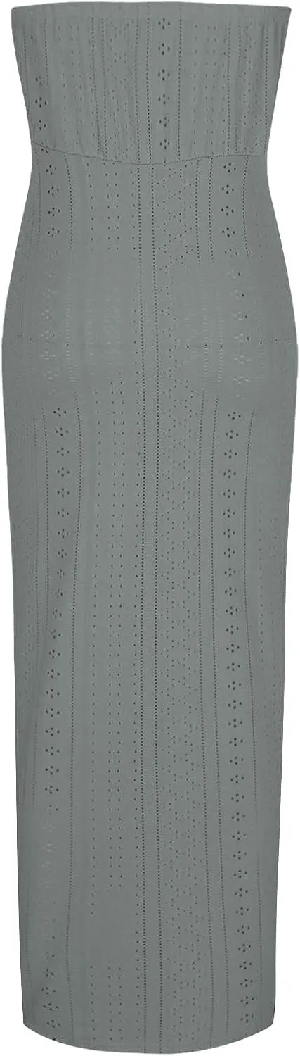 Eyelet Dresses for Women 2025 Summer Sexy Off Shoulder High Waist Split Wrap Midi Dress Clubwear Cocktail Dress