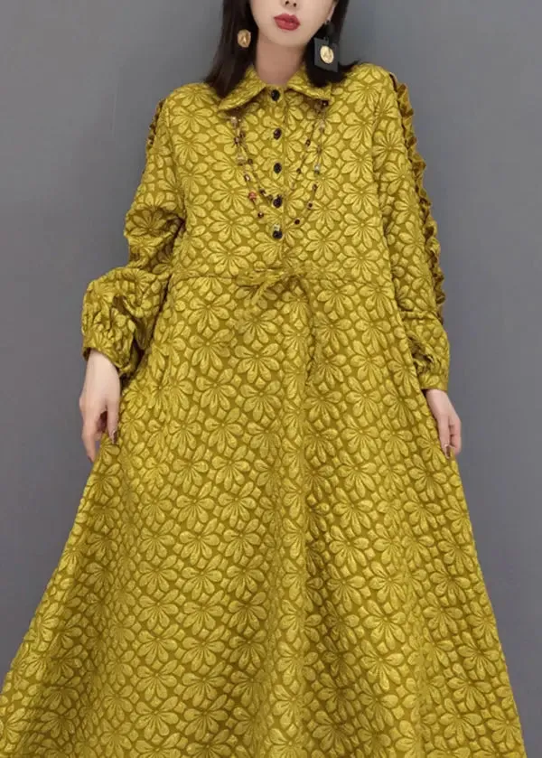 Jacquard Cotton Dresses Drawstring Fall