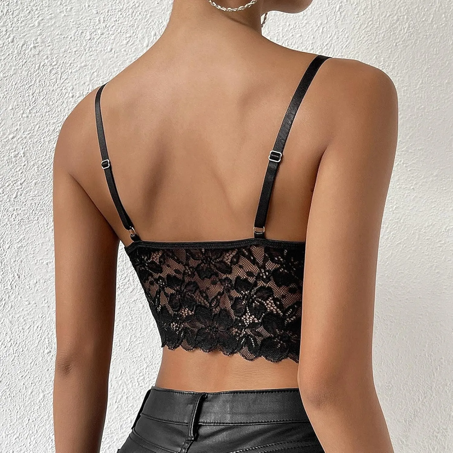 Lace Bralettes for Women Sexy V Neck Push Up Bra Adjustable Straps Underwire Longline Bra Crop Tops Outfits