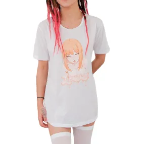 Makima Oversized Shirt with Side Splits & Anime Girl Doing An Ahegao Face Graphic Print for Cosplay and Content Creation (M)