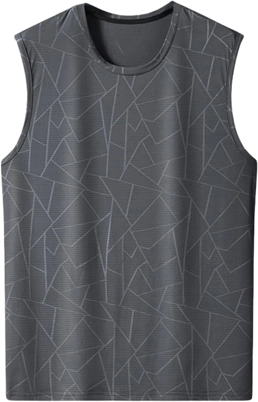 Men's Ice Silk Tank Top Cool Sun Protection UPF 50  Quick Dry Summer Gym Workout Muscle Sleeveless Shirts for Swim