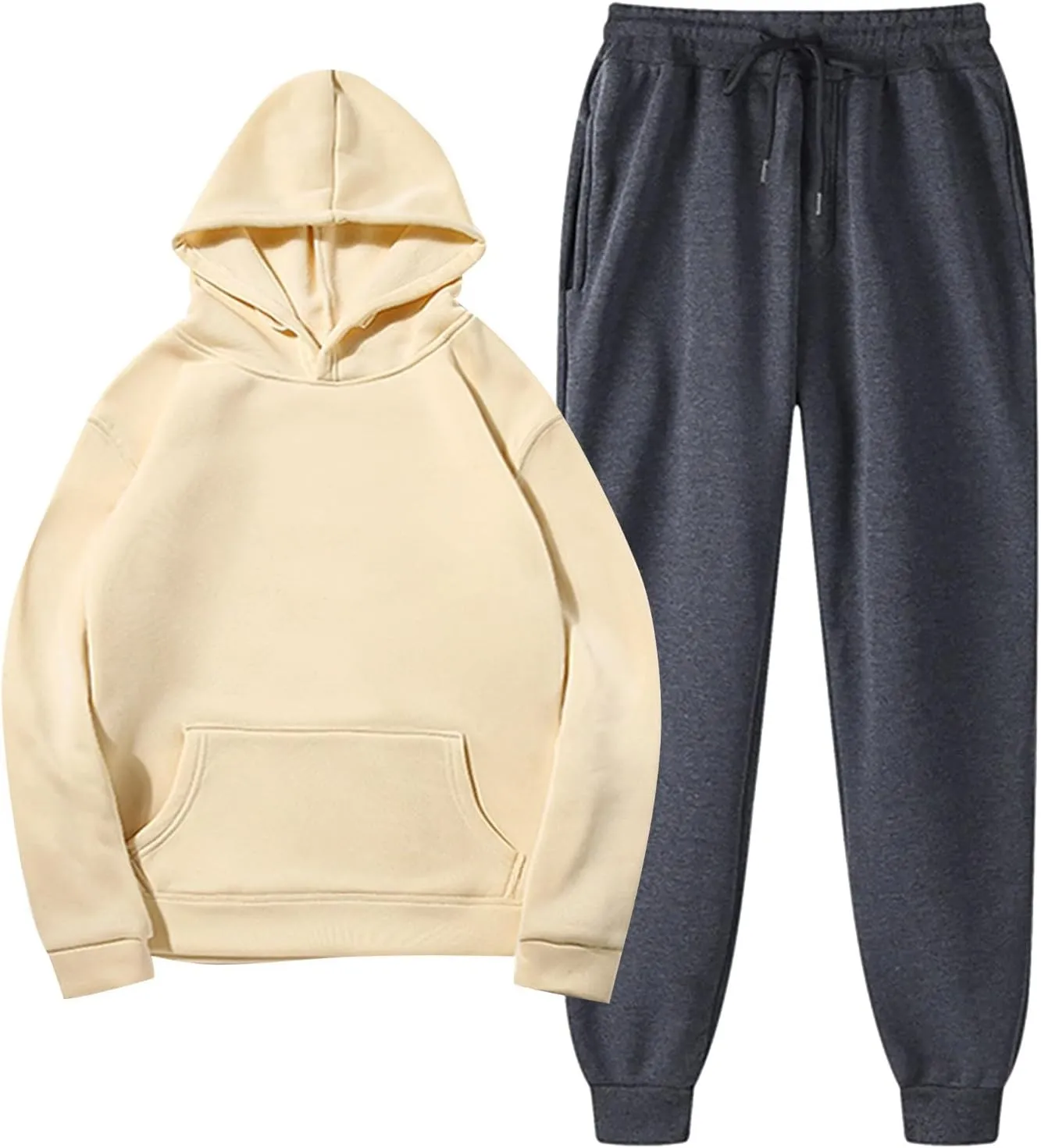 Men's Jogging Tracksuit 2 Piece Outfits Plus Size Casual Athletic Sweatshirt Sweatpants Sets Plain Running Hoodie Set