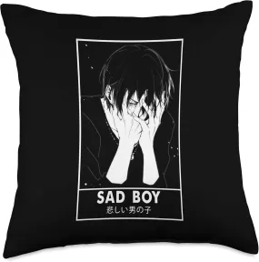 Nu Goth Sad Boy Anime Shirt Senpai Throw Pillow