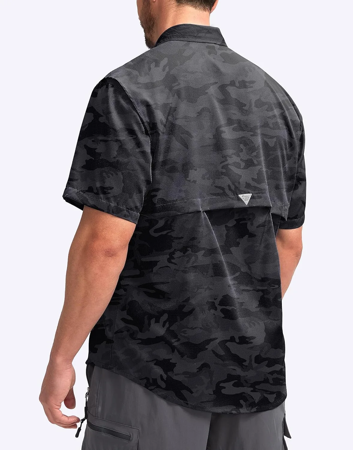 Pudolla Men's Fishing Shirts with Short Sleeves, Summer Travel Work Shirts, Button Down with UPF50  and Zipper Pockets