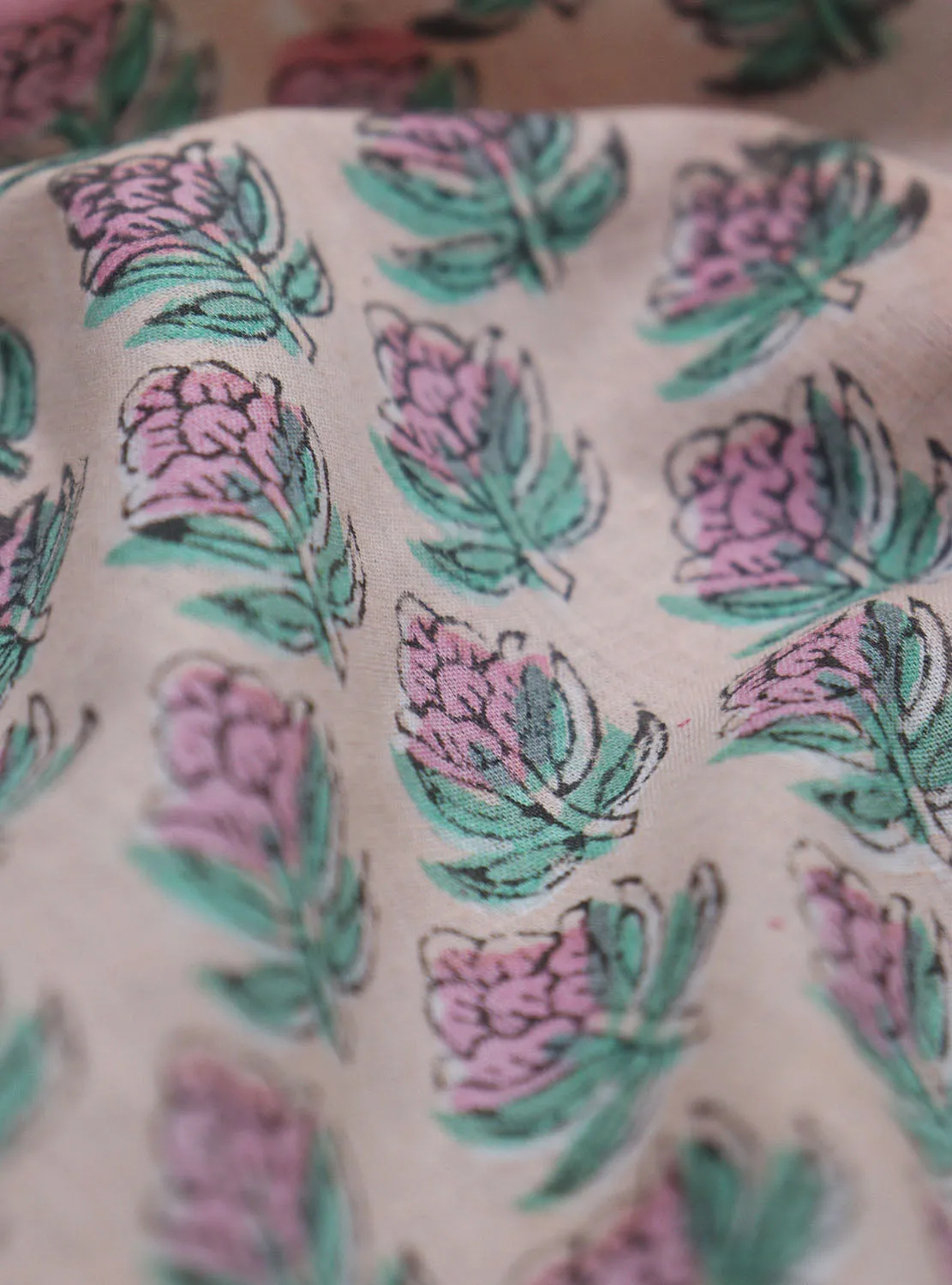 Soft Pastel Block Print Cotton Fabric - 1 Meter Length