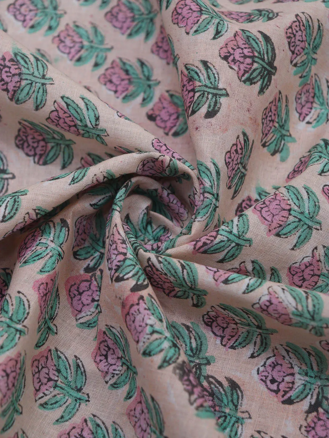 Soft Pastel Block Print Cotton Fabric - 1 Meter Length