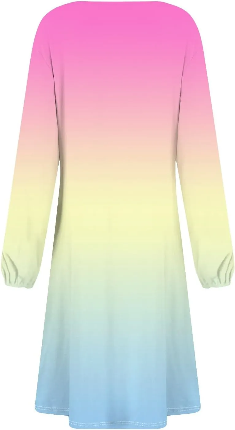 Spring Dresses for Women 2025 O Neck Midi Long Sleeve Trendy Cute Teens Summer Swing Fitted Dress