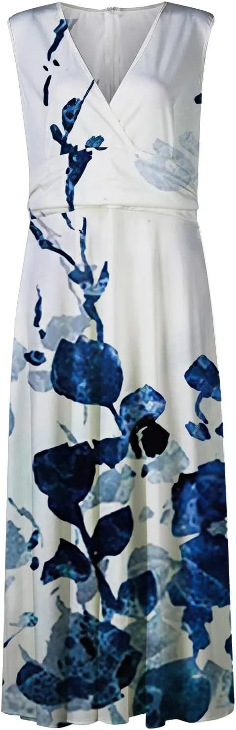 Sundresses for Women 2025 Casual High Waist V Neck Sleeveless Summer Dresses Trendy Floral Pleated Maxi Dresses
