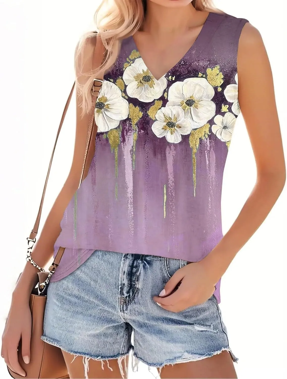 Tank Top for Women 2025 Sleeveless V Neck Summer Causal Loose Fit Tops Basic Flowy Dressy Cute Long Shirts Outfits