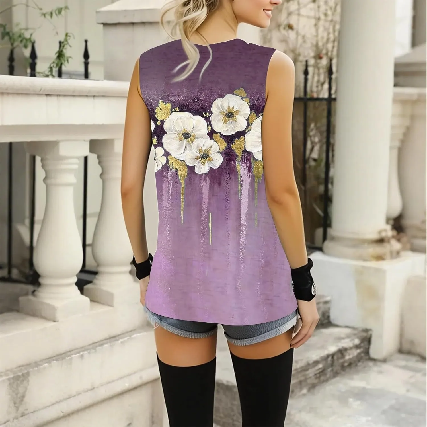 Tank Top for Women 2025 Sleeveless V Neck Summer Causal Loose Fit Tops Basic Flowy Dressy Cute Long Shirts Outfits