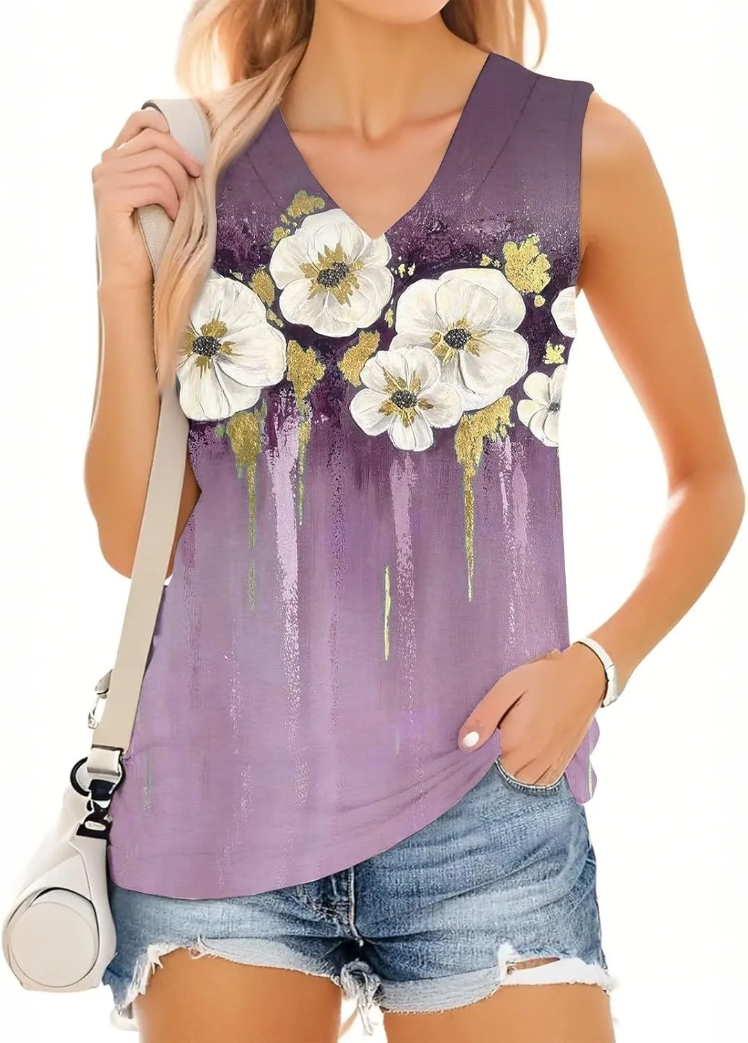 Tank Top for Women 2025 Sleeveless V Neck Summer Causal Loose Fit Tops Basic Flowy Dressy Cute Long Shirts Outfits