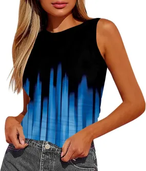 Tank Tops for Women 2025 Summer Slim Crew Neck Sleeveless Camisole Floral Hawaiian Beach Outfit