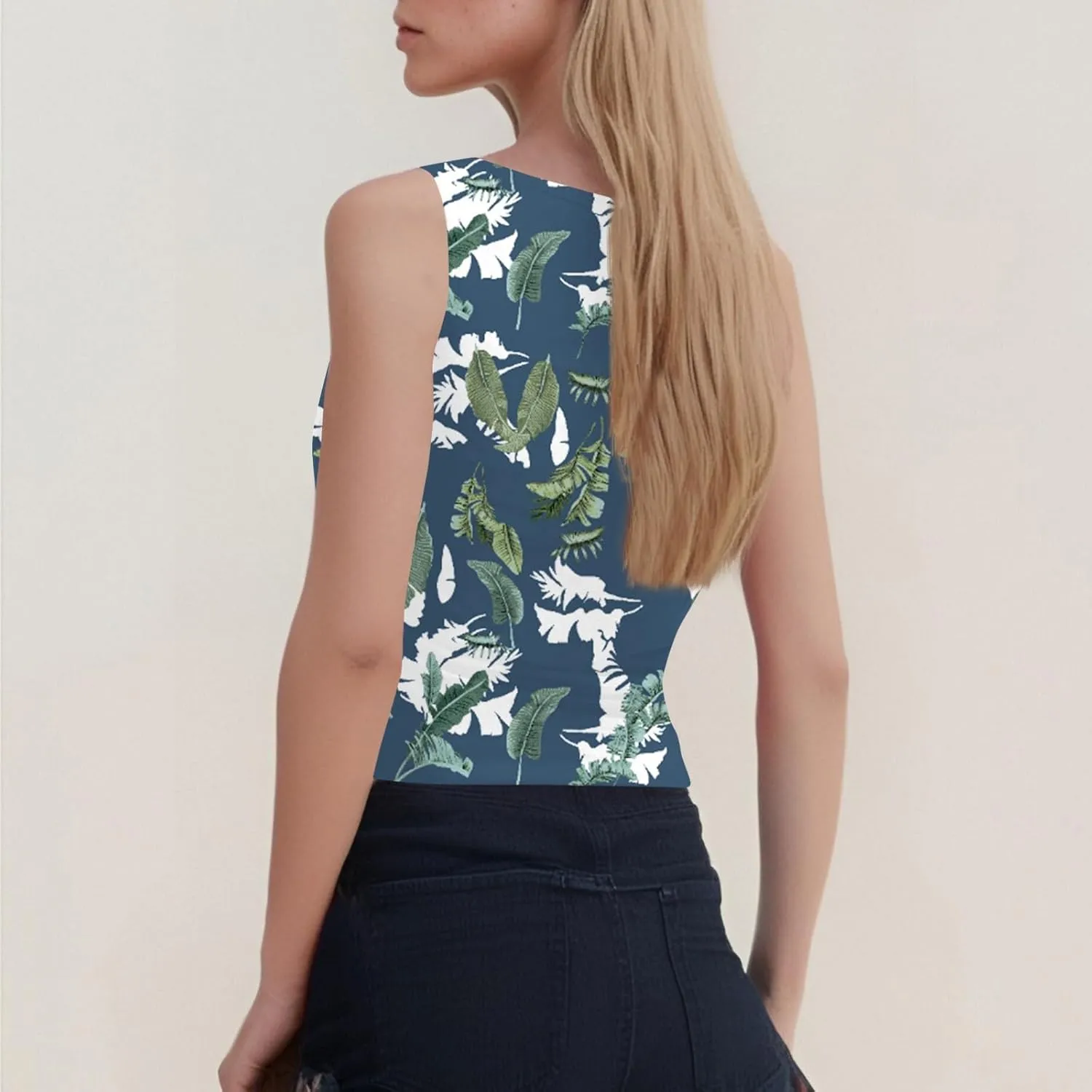 Tank Tops for Women 2025 Summer Slim Crew Neck Sleeveless Camisole Floral Hawaiian Beach Outfit