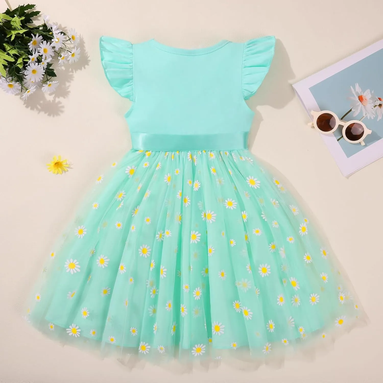 Toddler Baby Girls Tutu Tulle Dress Ruffled Sleeve Print Mesh Party Princess Dresses Summer Clothes 2-7T