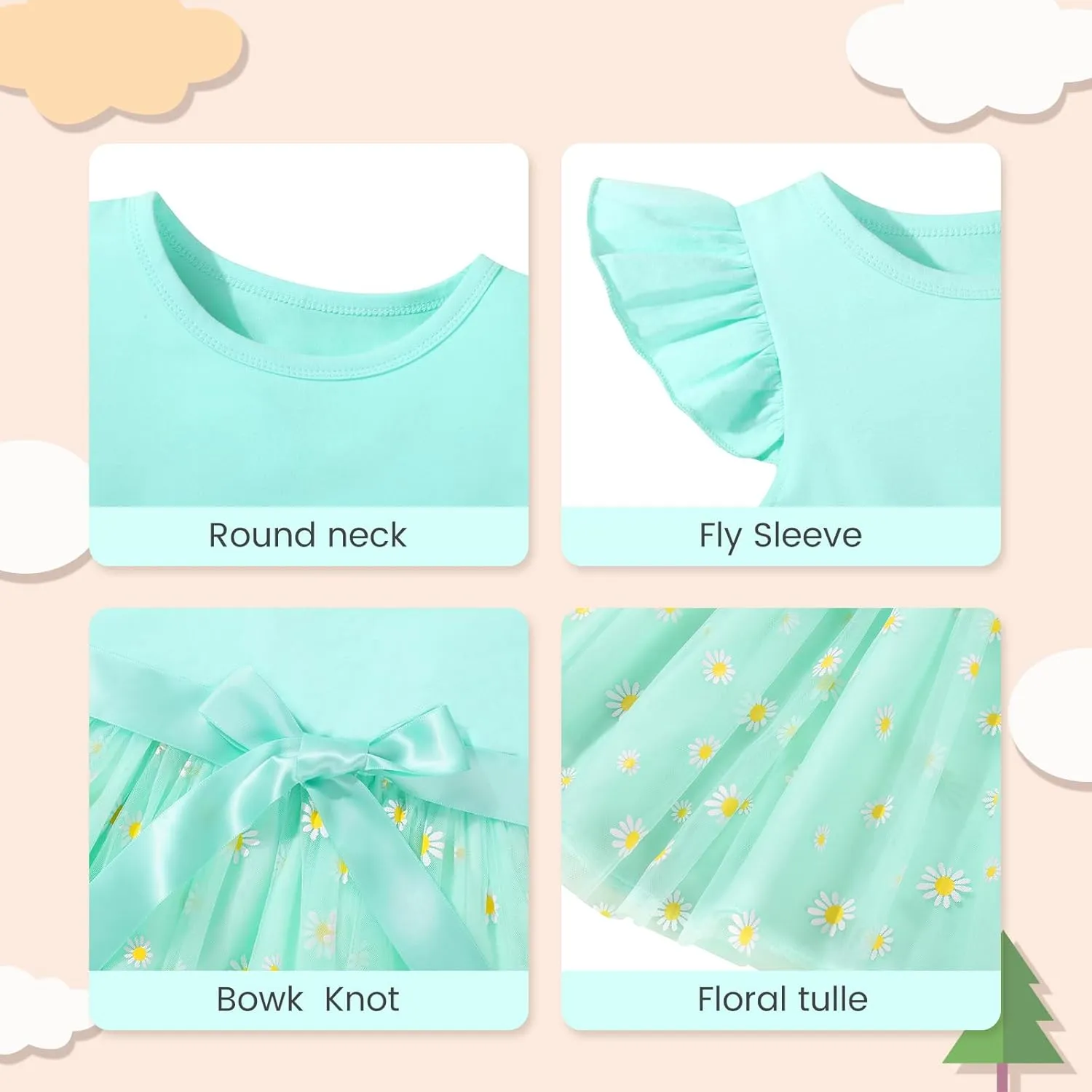 Toddler Baby Girls Tutu Tulle Dress Ruffled Sleeve Print Mesh Party Princess Dresses Summer Clothes 2-7T