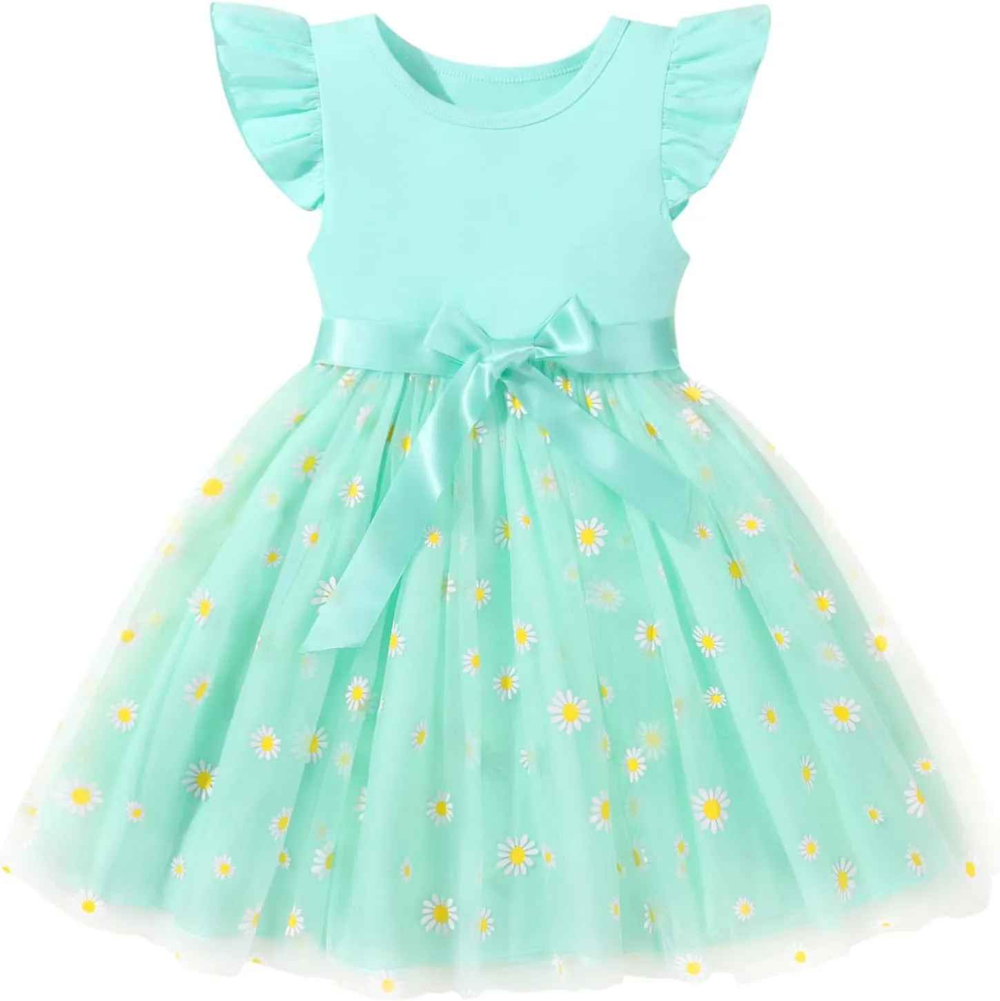 Toddler Baby Girls Tutu Tulle Dress Ruffled Sleeve Print Mesh Party Princess Dresses Summer Clothes 2-7T