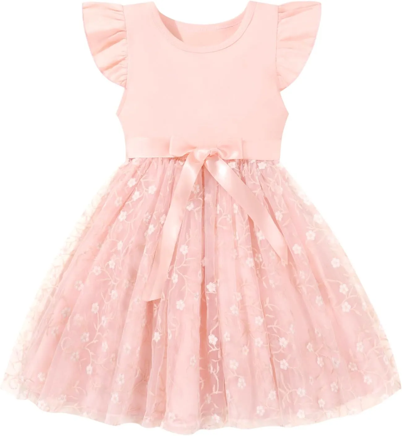 Toddler Baby Girls Tutu Tulle Dress Ruffled Sleeve Print Mesh Party Princess Dresses Summer Clothes 2-7T