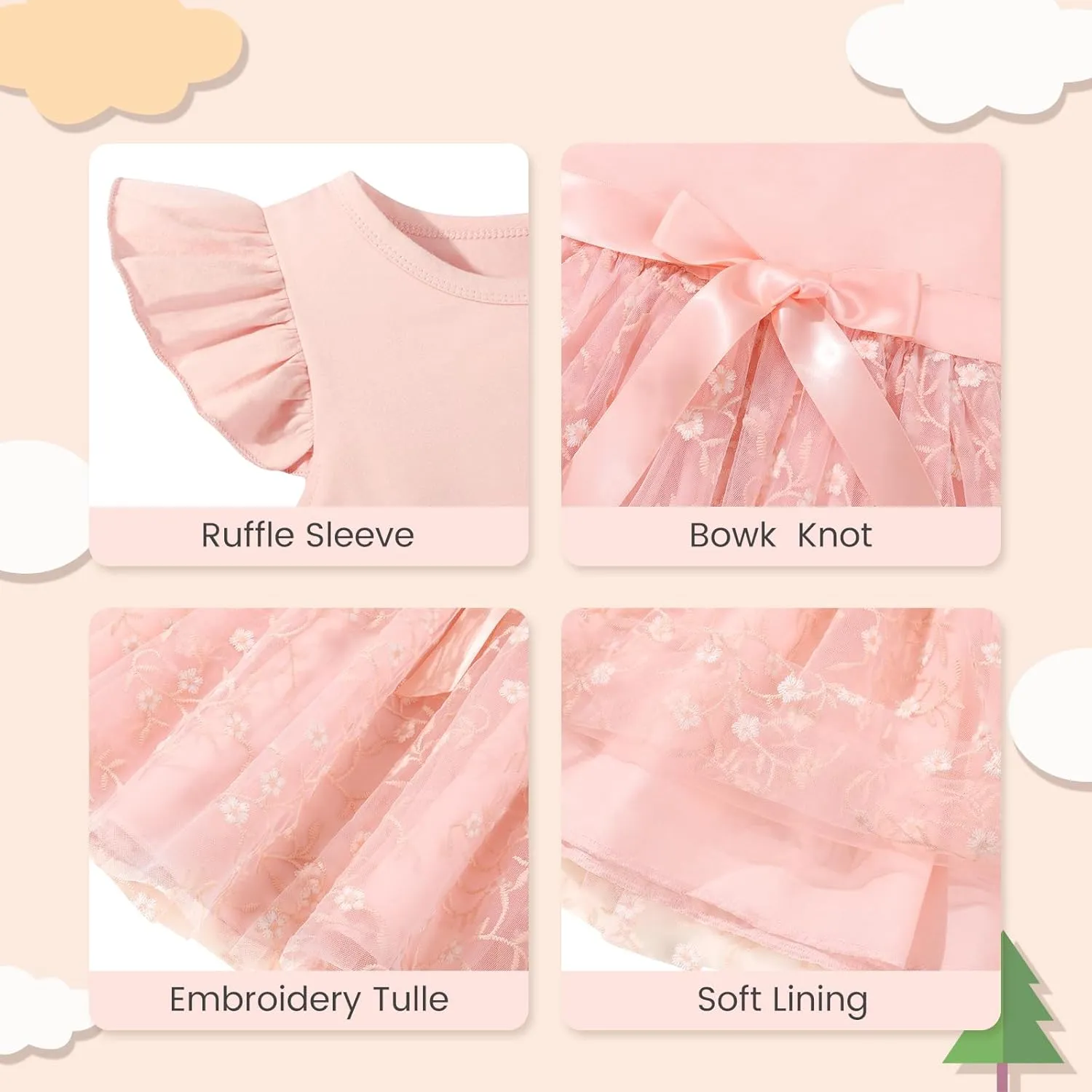 Toddler Baby Girls Tutu Tulle Dress Ruffled Sleeve Print Mesh Party Princess Dresses Summer Clothes 2-7T