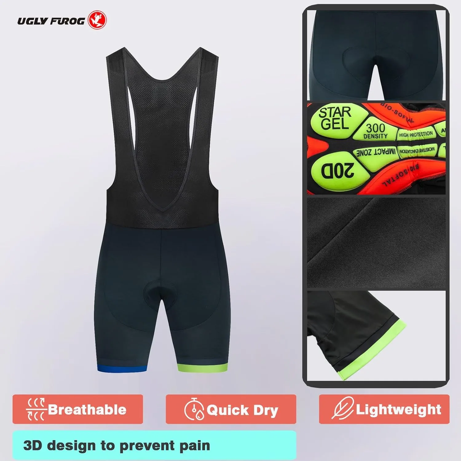 UGLY FROG Pro Team Summer Men's Cycling Jersey Set Bib Shorts with 3D Padded Cycling Kits