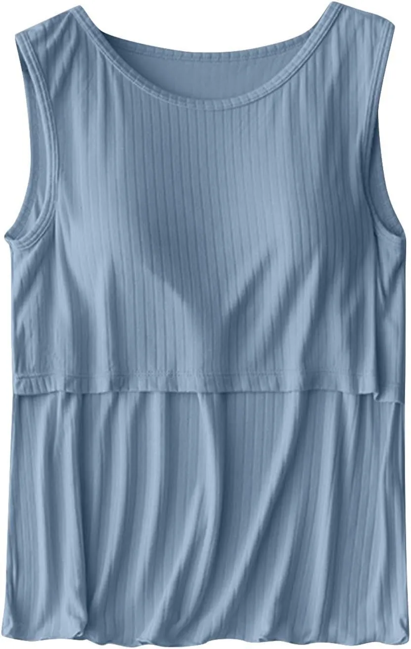 Women Cotton Maternity Nursing Tank Top Summer Bin in Bra Sleeveless Breastfeeding Shirt Cozy Crop Pregnancy Clothes