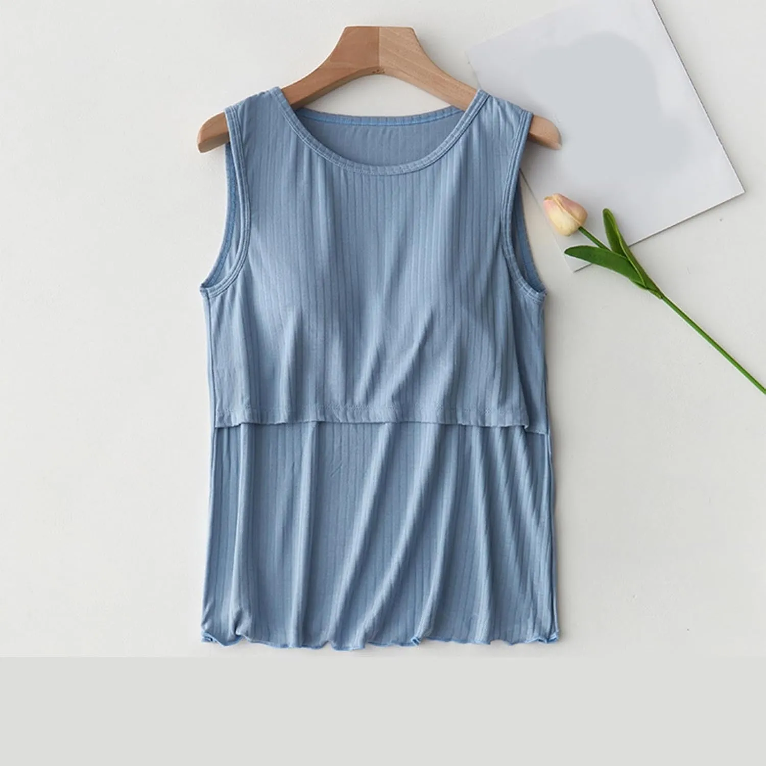 Women Cotton Maternity Nursing Tank Top Summer Bin in Bra Sleeveless Breastfeeding Shirt Cozy Crop Pregnancy Clothes