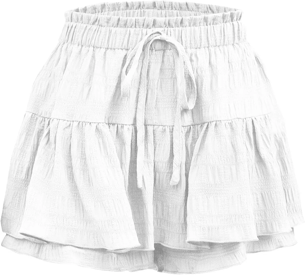 Women's Solid Color Ruffled Hem Drawstring Skirt Shorts Casual Boho Tiered Skorts Going Out High Waisted Skirts