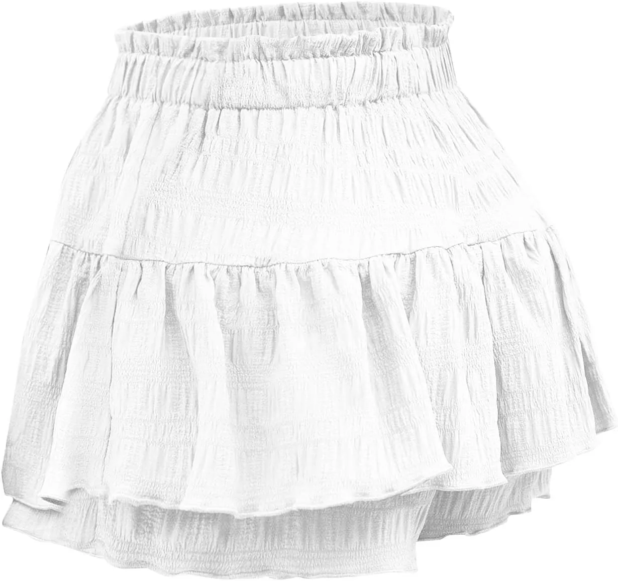 Women's Solid Color Ruffled Hem Drawstring Skirt Shorts Casual Boho Tiered Skorts Going Out High Waisted Skirts