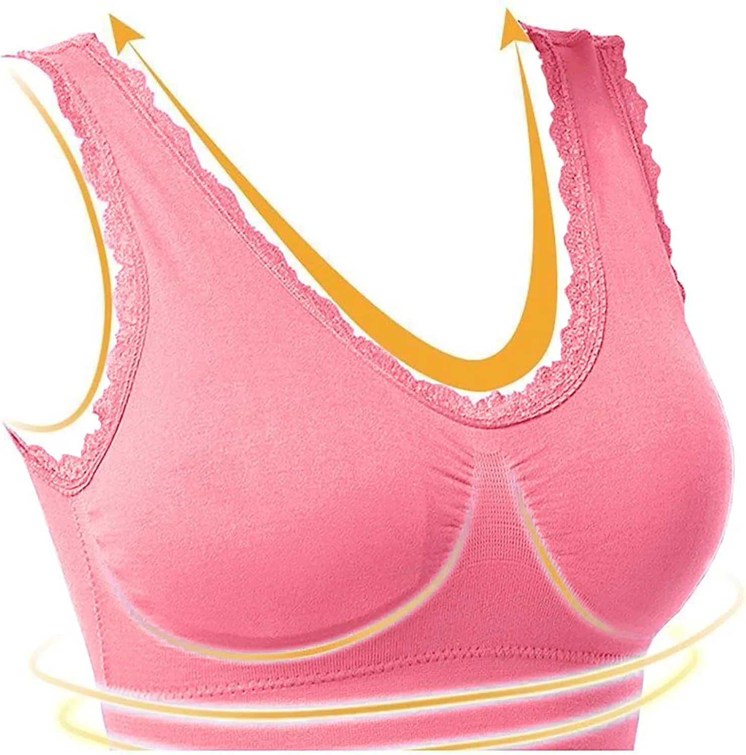 Women's Sports Bra Seamless Push up Bra Top Cover Sports Bralette Lace Trim Bras Breathable Light Bra for Yoga Fitness