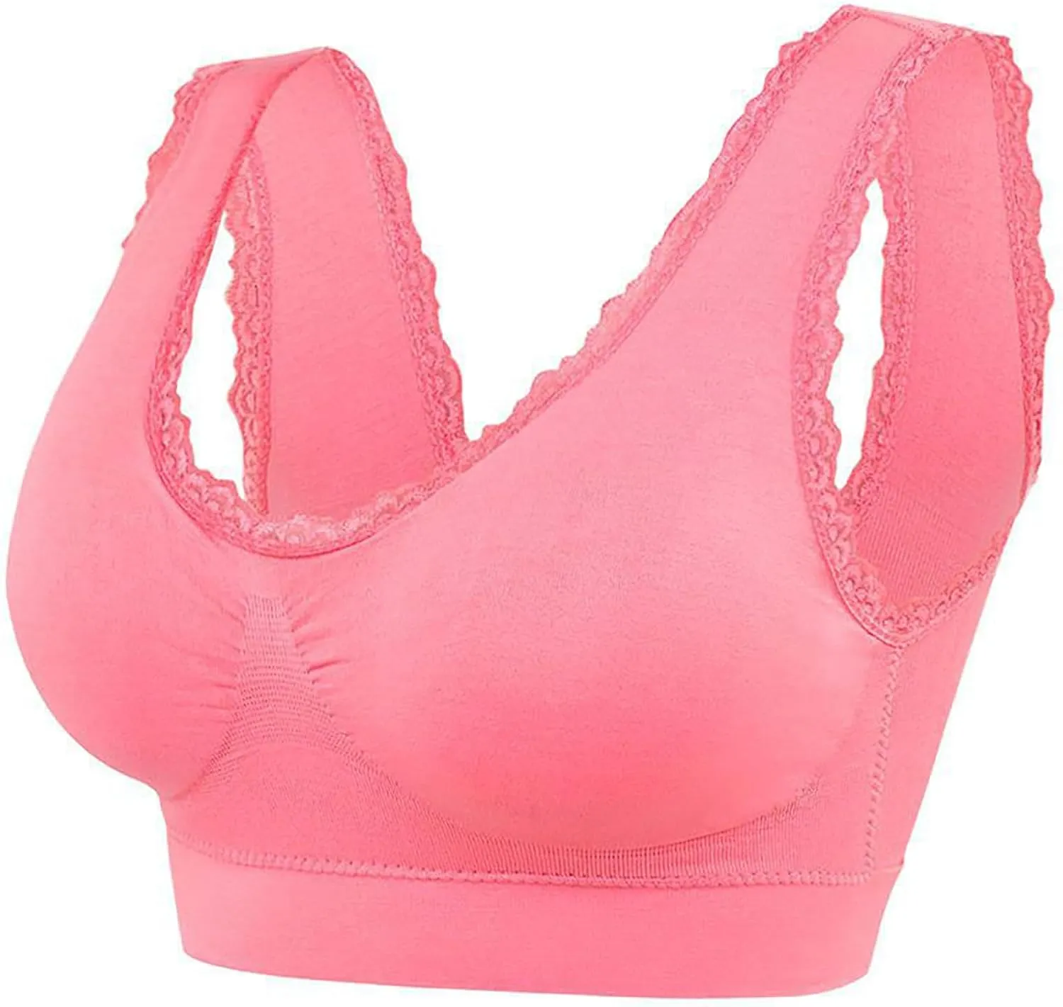 Women's Sports Bra Seamless Push up Bra Top Cover Sports Bralette Lace Trim Bras Breathable Light Bra for Yoga Fitness