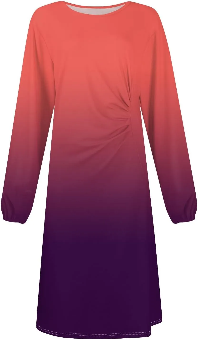 Womens Spring Fashion 2025 Dress Midi O Neck Long Sleeve Elegant Ladies Teens Casual Curvy Dressy Dress