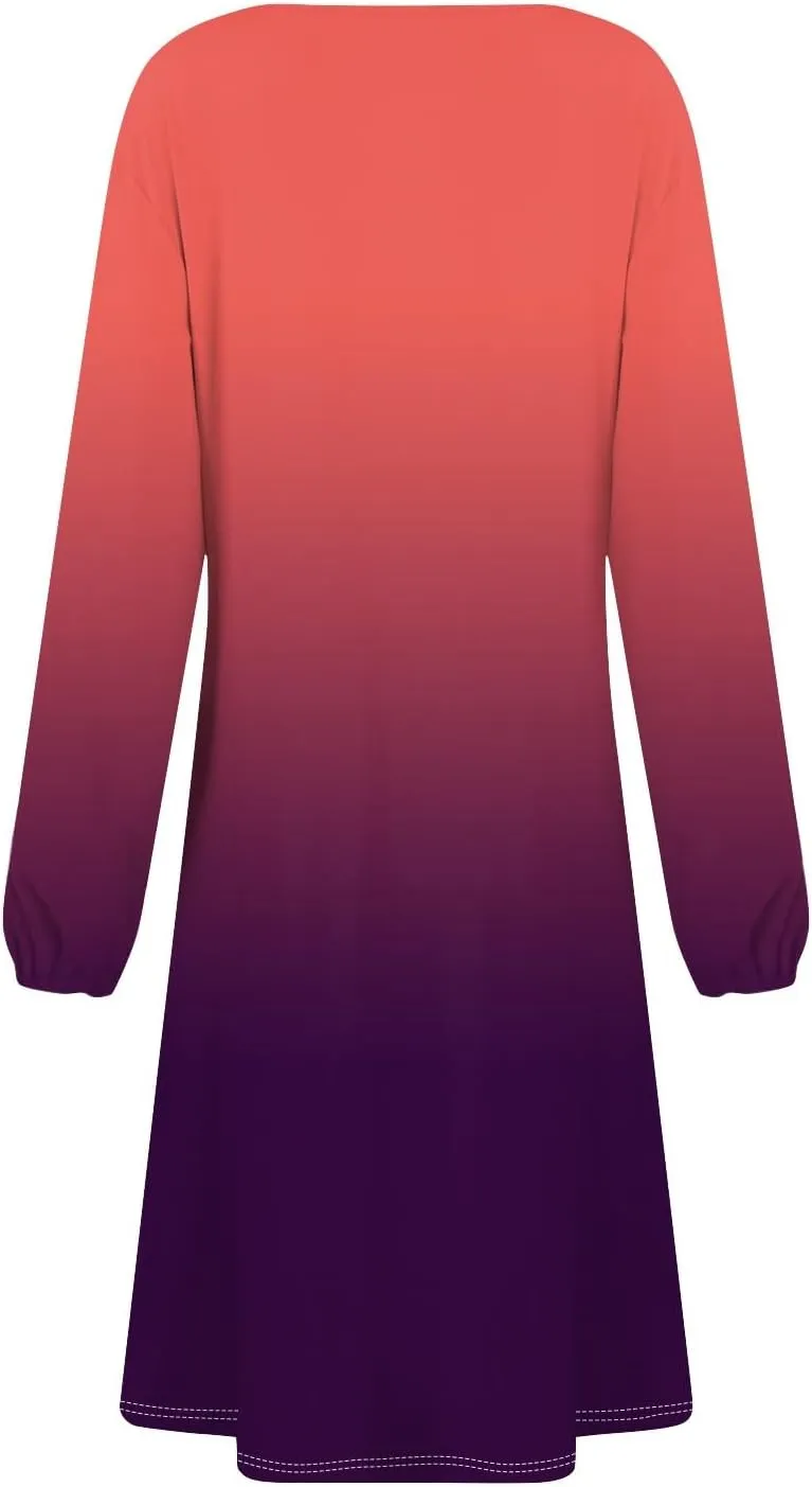 Womens Spring Fashion 2025 Dress Midi O Neck Long Sleeve Elegant Ladies Teens Casual Curvy Dressy Dress