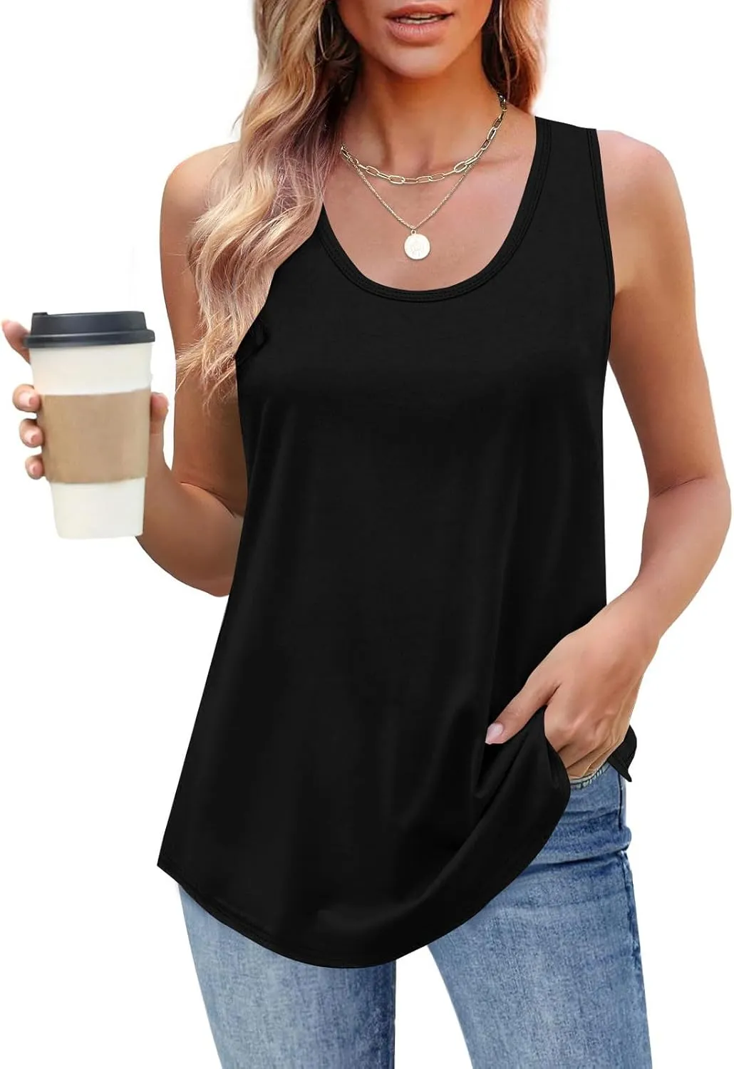 Womens Tank Tops Dressy Casual Fitted Fashion Crew Neck Sleeveless Clothes Hawaiian Vacation Solid Comfy Camisole