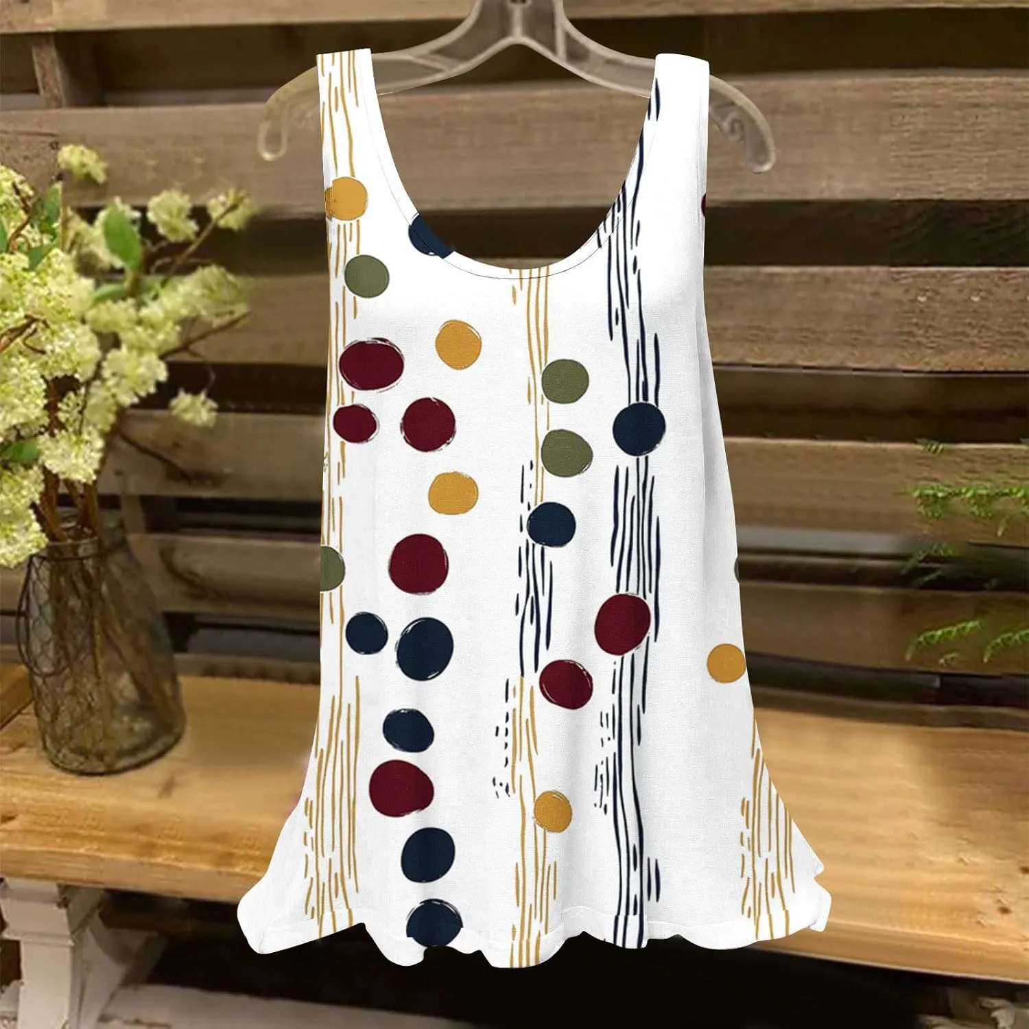 Womens Tank Tops Hawaiian Dressy Printed Casual Crew Neck Sleeveless Shirts 2025 Trendy Summer Beach Ruffled Tank Top