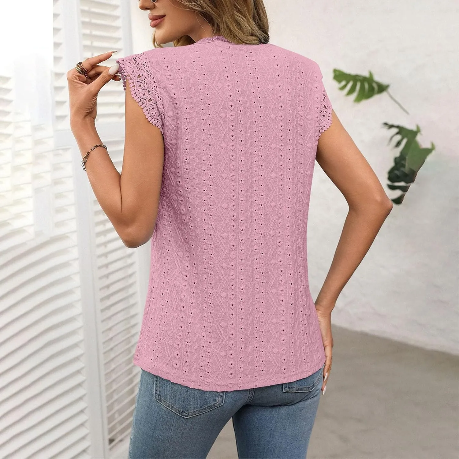 Womens Tops Casual Fashion Crew Neck Solid Color Lace Sleeveless Camisole Summer Vacation Beach 2025 Dressy Tank Top