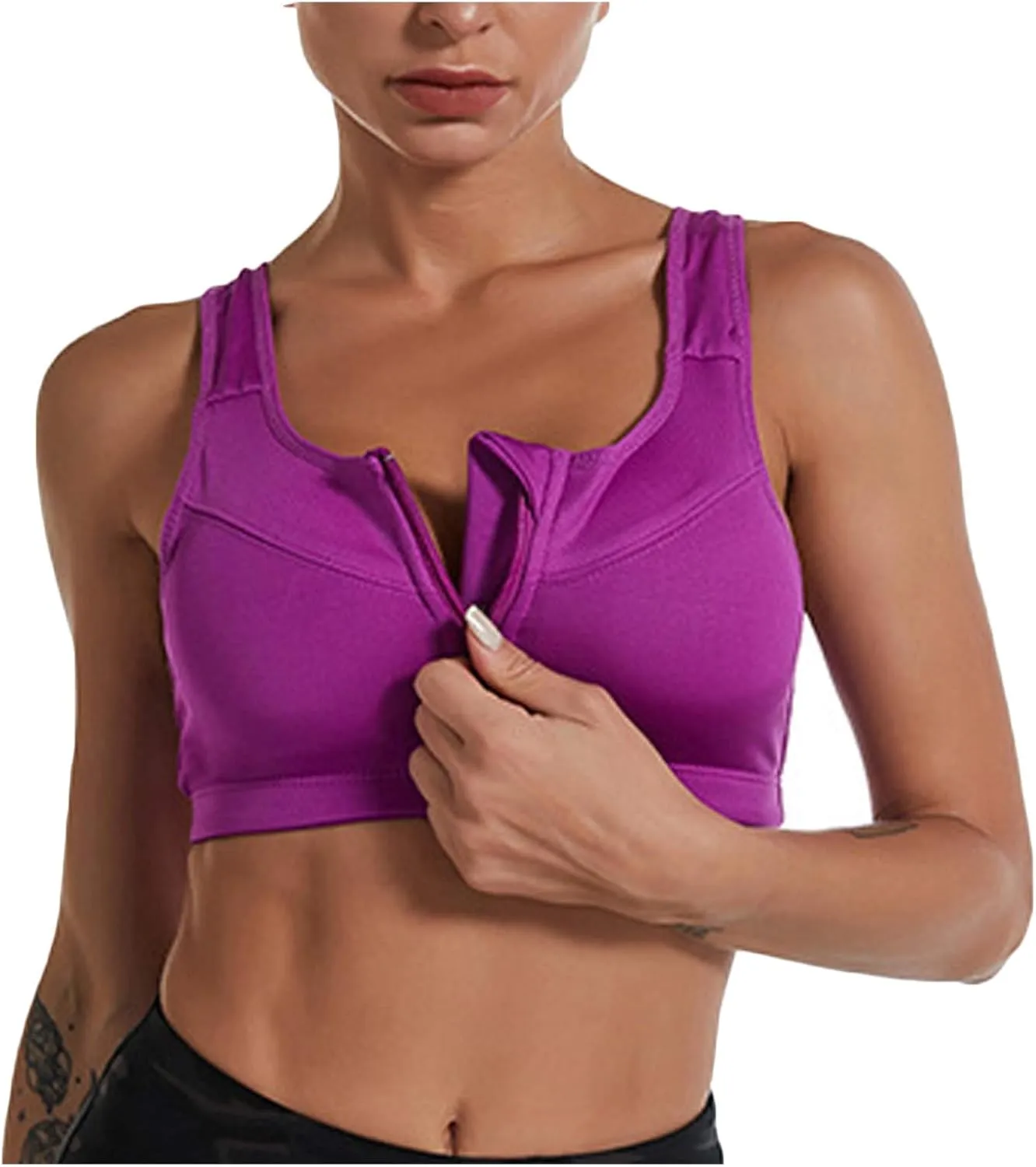 Zip Front Closure High Impact Sports Bra for Women Post Surgery Racerback Sports Bra High Support Workout Running Bras