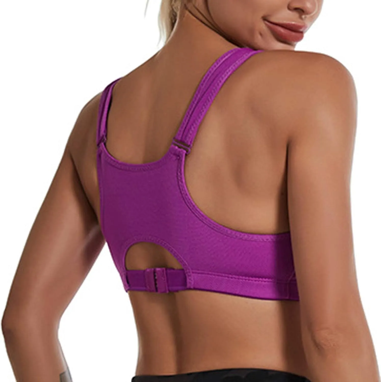Zip Front Closure High Impact Sports Bra for Women Post Surgery Racerback Sports Bra High Support Workout Running Bras