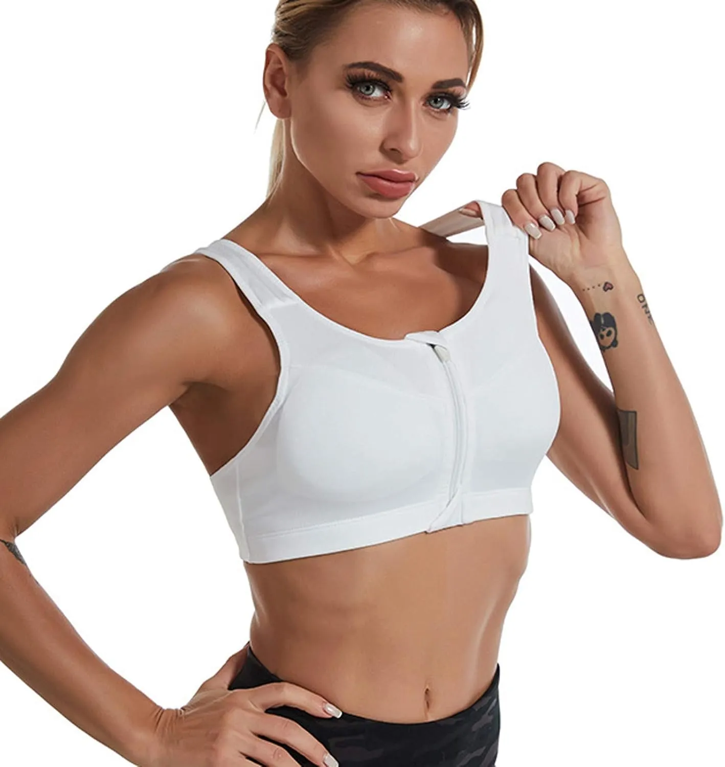 Zip Front Closure High Impact Sports Bra for Women Post Surgery Racerback Sports Bra High Support Workout Running Bras