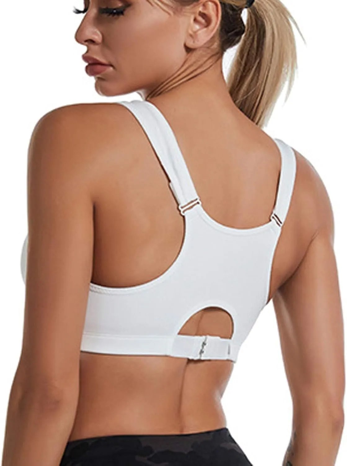 Zip Front Closure High Impact Sports Bra for Women Post Surgery Racerback Sports Bra High Support Workout Running Bras