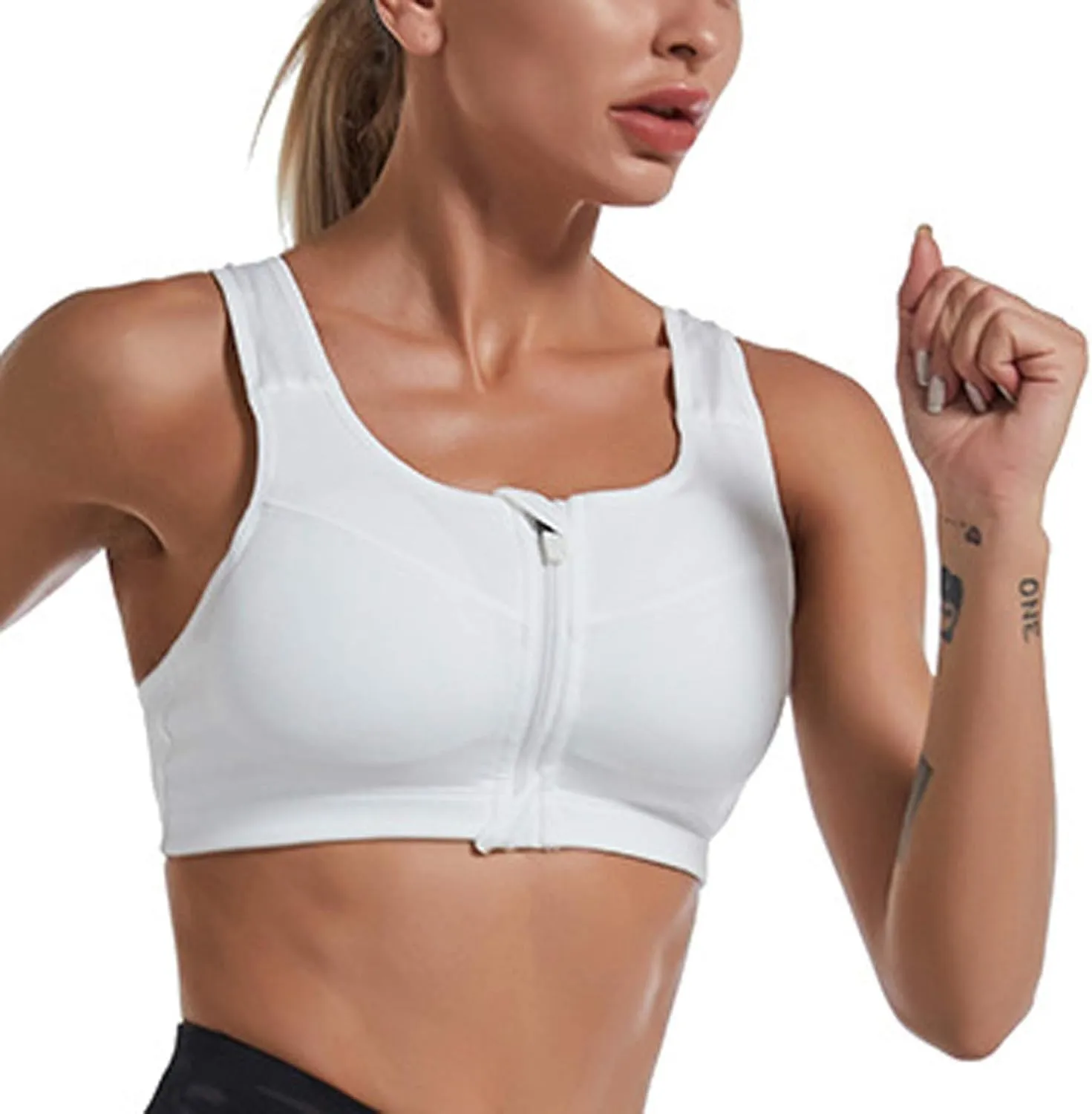 Zip Front Closure High Impact Sports Bra for Women Post Surgery Racerback Sports Bra High Support Workout Running Bras